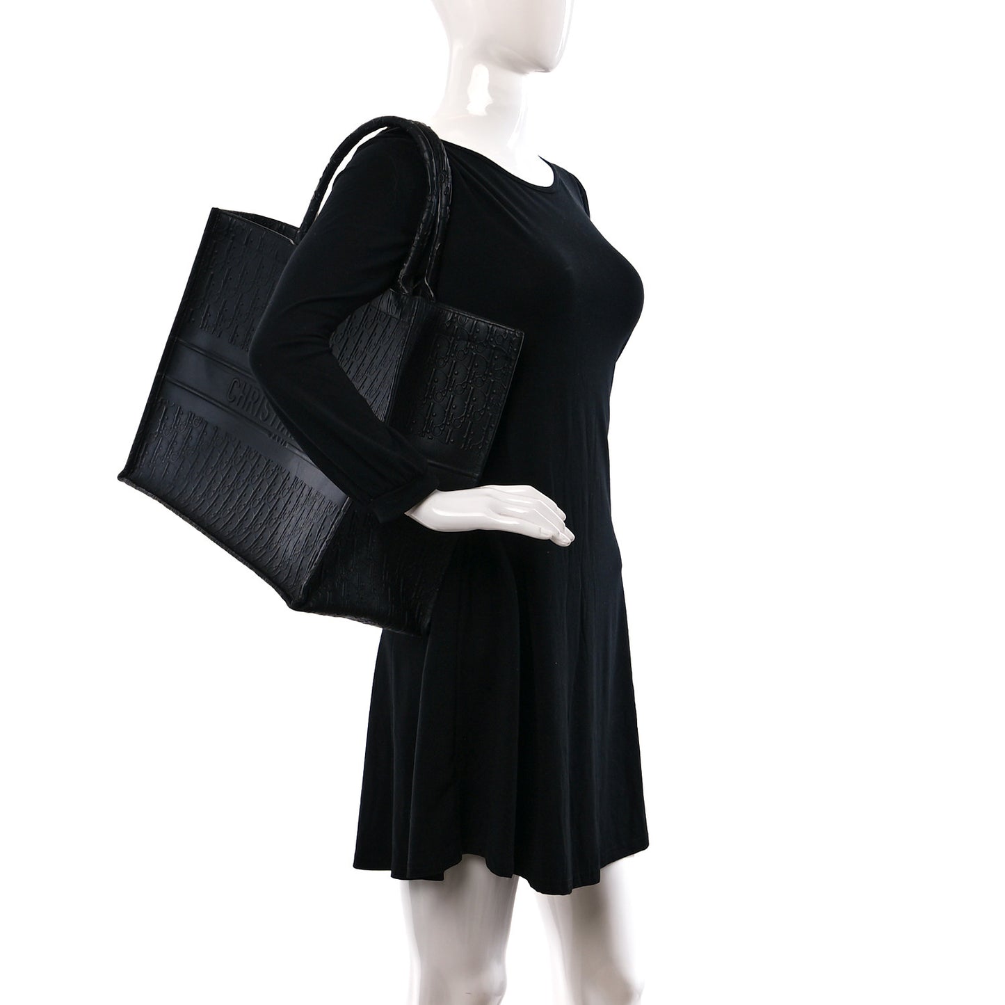 Oblique Calfskin Embossed Book Tote Black