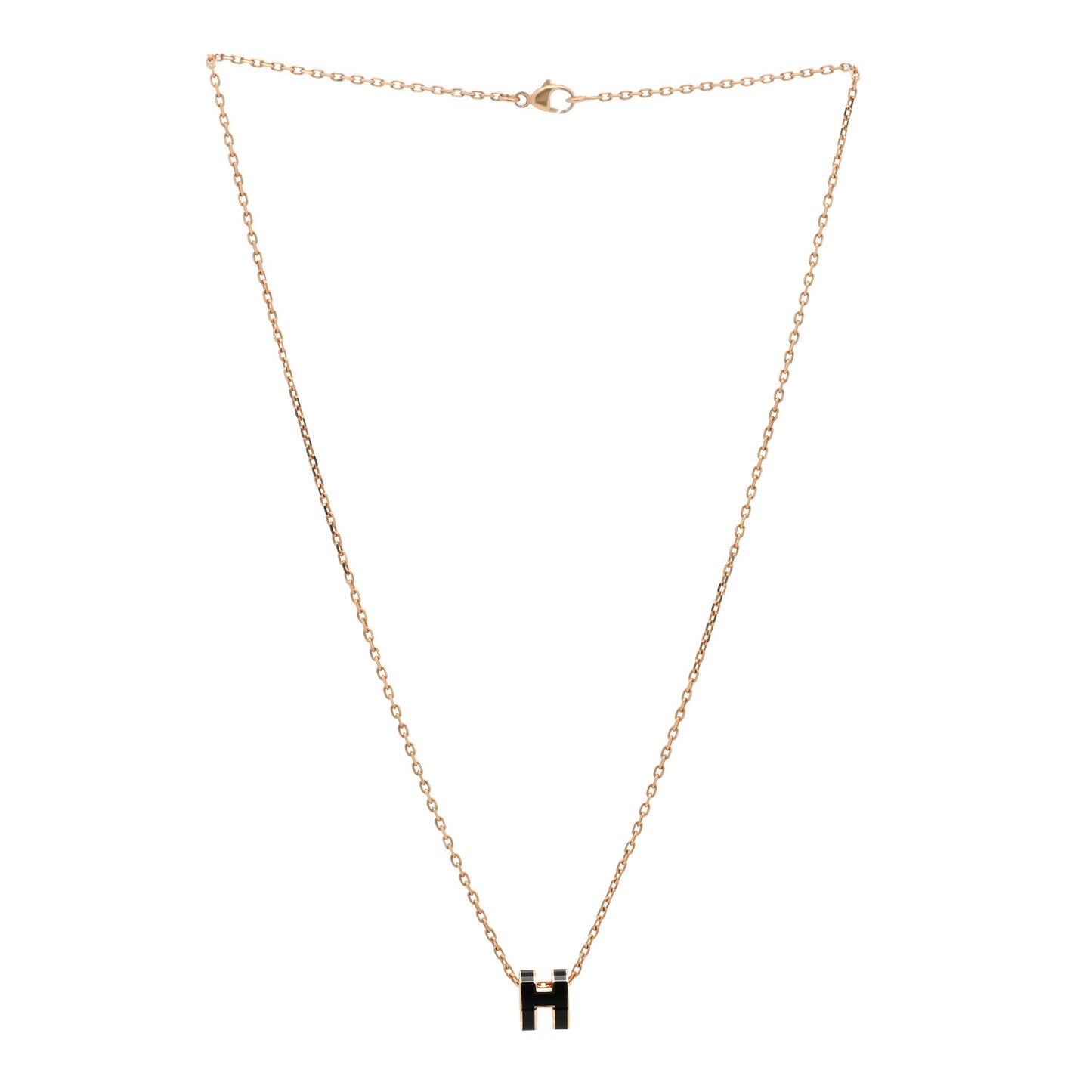 Lacquered Rose Gold Mini Pop H Pendant Necklace Black
