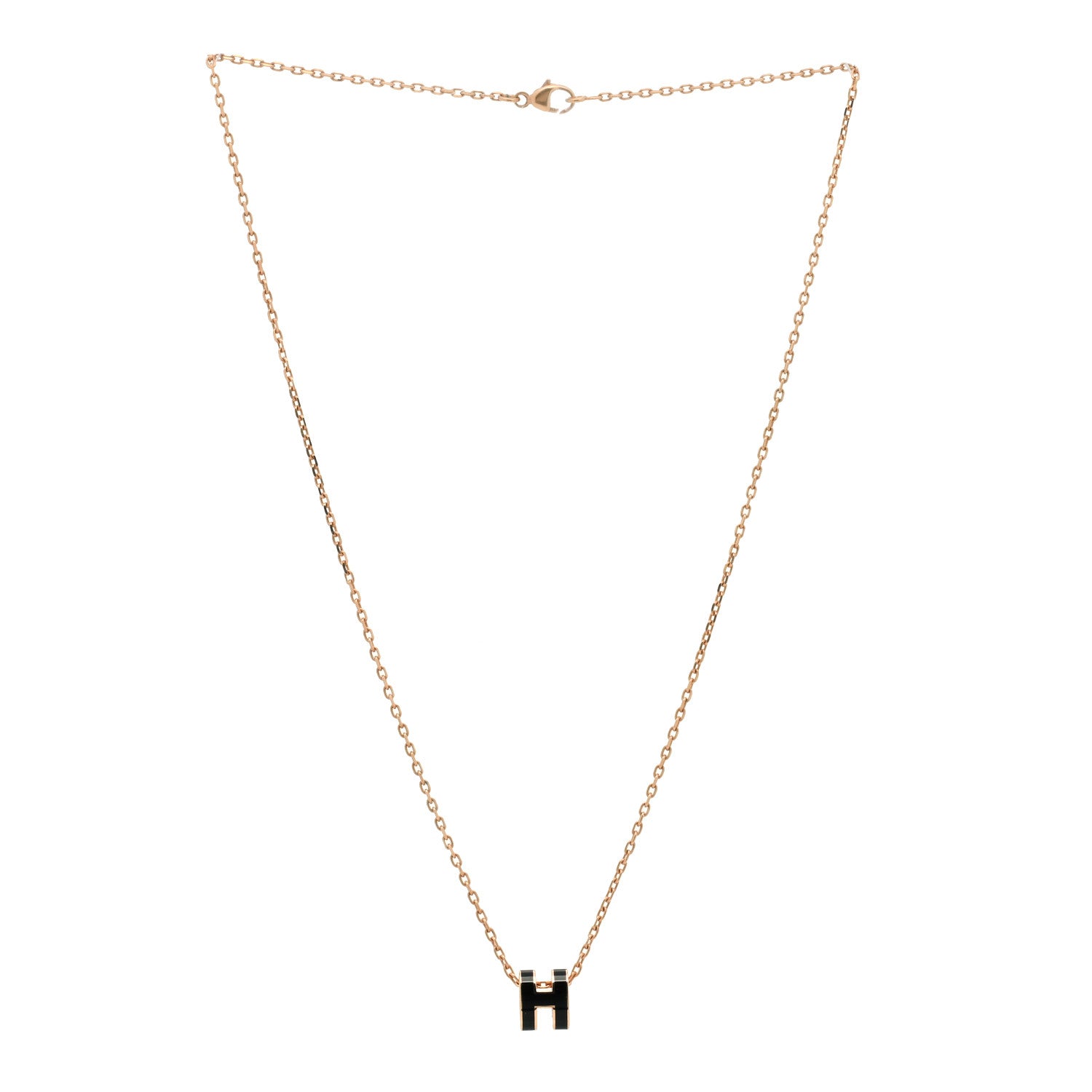 Hermes Lacquered Rose Gold Mini Pop H Pendant Necklace Black 3 of 5