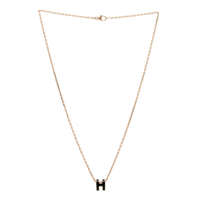 Hermes Lacquered Rose Gold Mini Pop H Pendant Necklace Black 3 of 5
