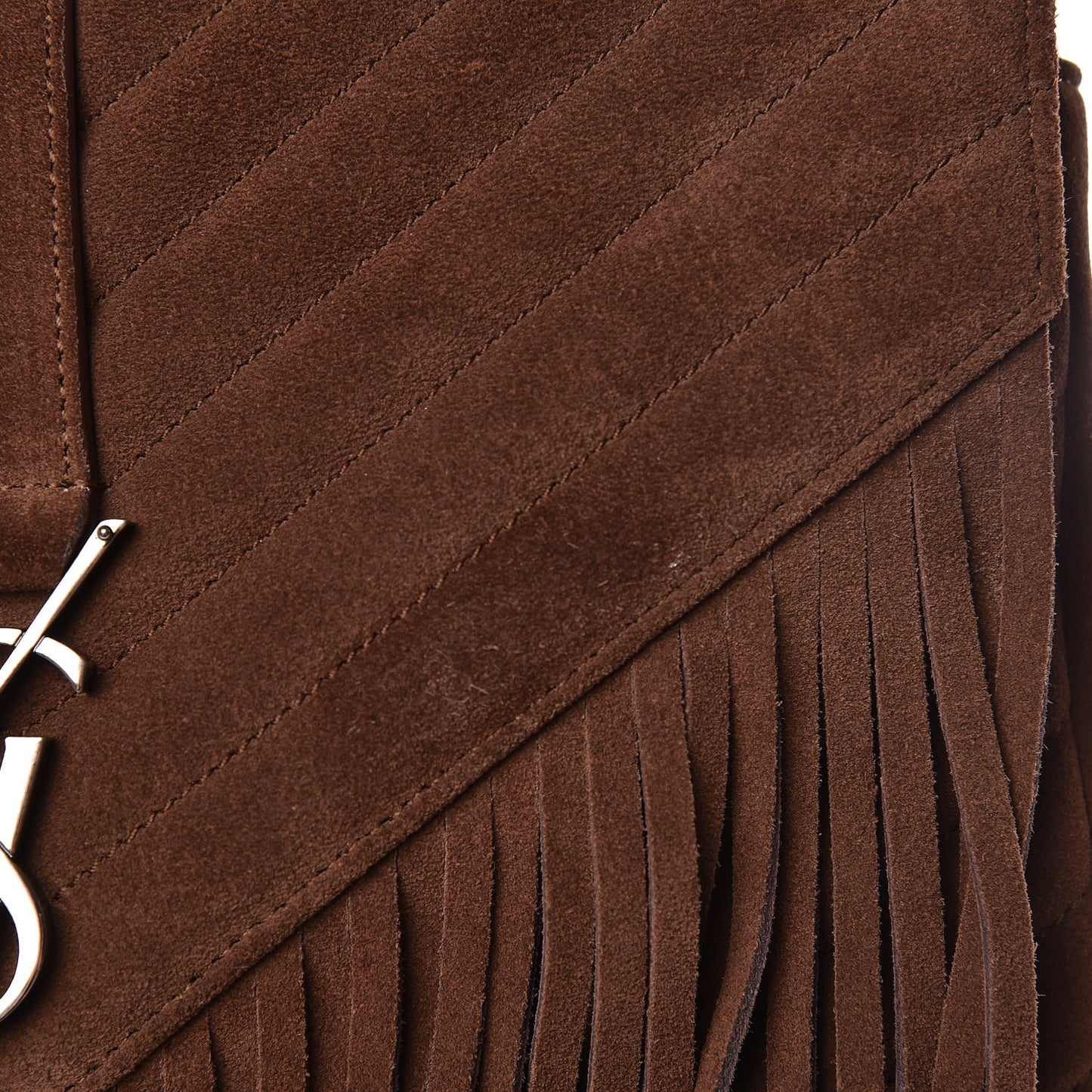 Suede Matelasse Chevron Fringe Monogram Medium College Bag Marron Clair