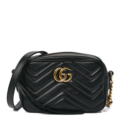 Gucci Calfskin Matelasse Mini GG Marmont Chain Shoulder Bag Black 1 of 13