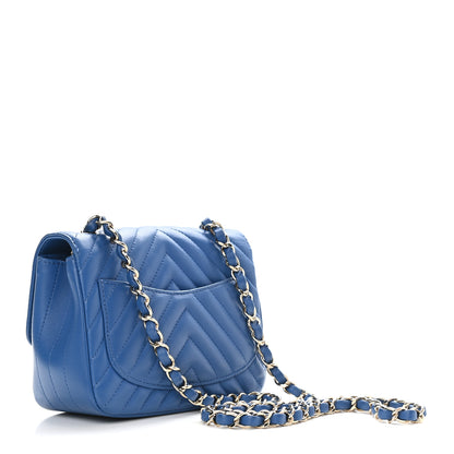 Chanel Lambskin Chevron Quilted Mini Square Flap Blue 2 of 8