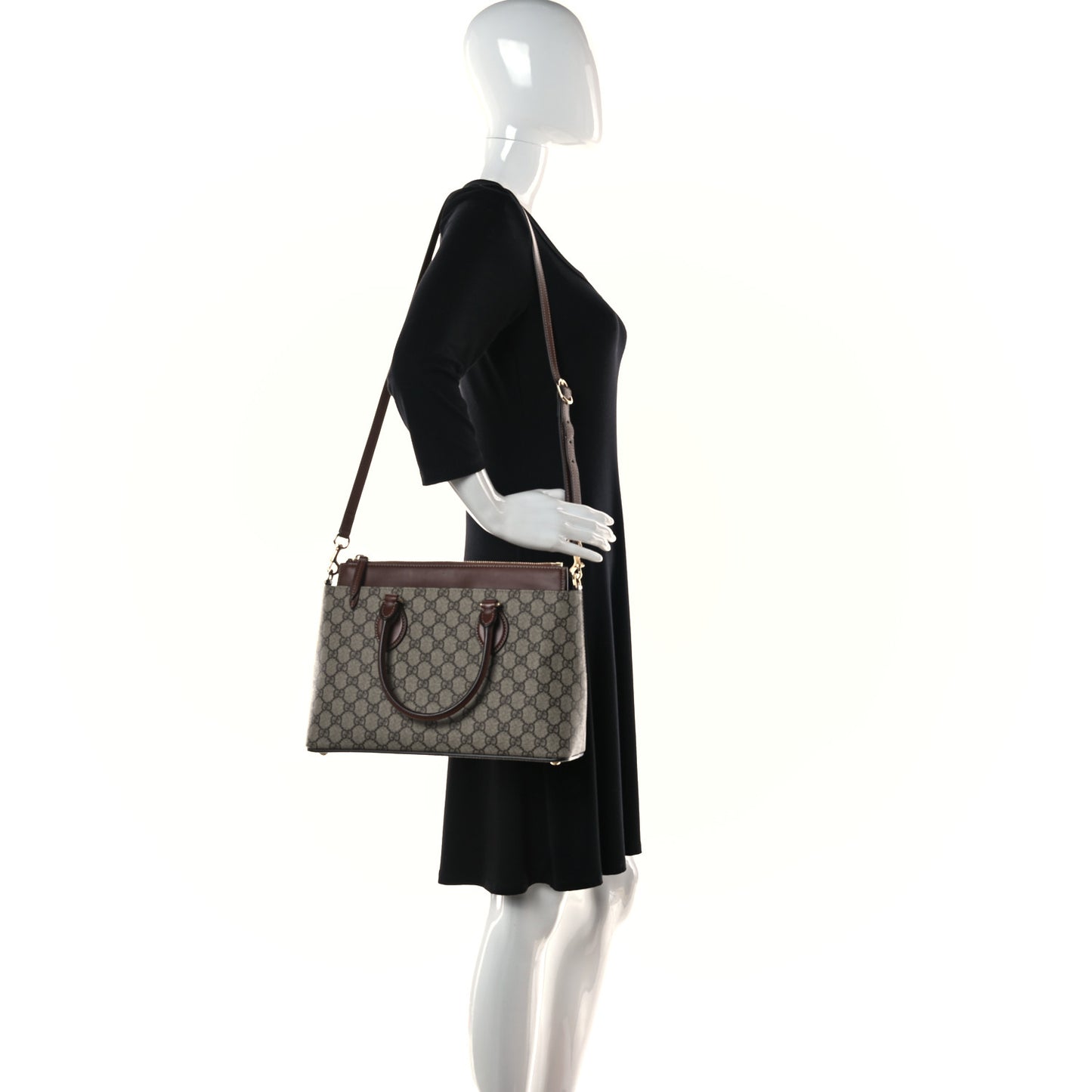 GG Supreme Monogram Small Zip Top Tote Beige Tuscany