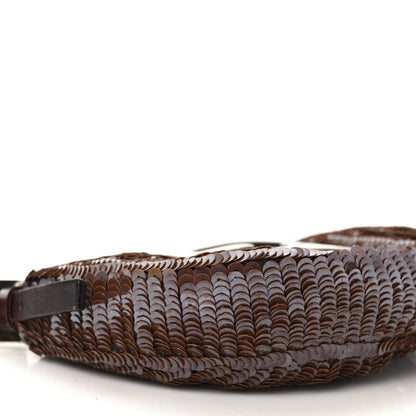 Fendi Sequin Paillettes Mini Half Moon Baguette Brown 7 of 9