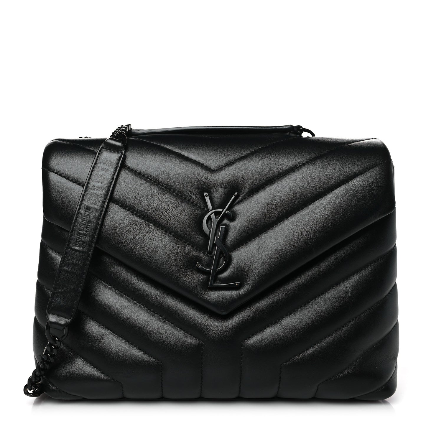 Calfskin Y Quilted Monogram Monochrome Toy Loulou Crossbody Bag Black