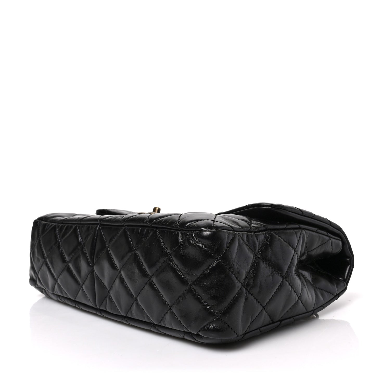 Glazed Calfskin Castle Rock Large Flap Black Burgundy