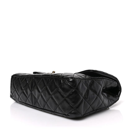 Chanel Glazed Calfskin Castle Rock Large Flap Black Burgundy 9 of 9
