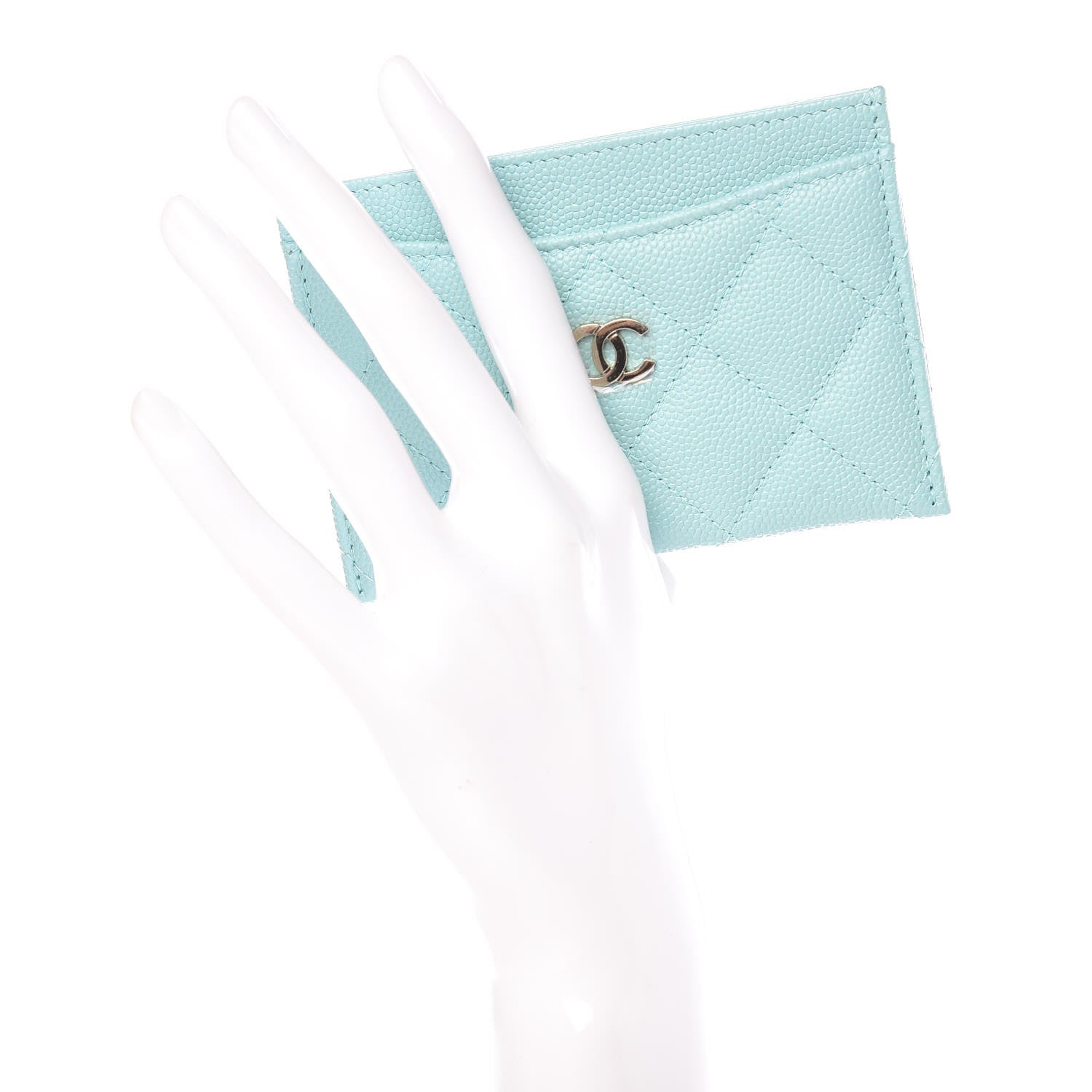 Chanel Caviar Quilted Card Holder Light Blue 2 of 9