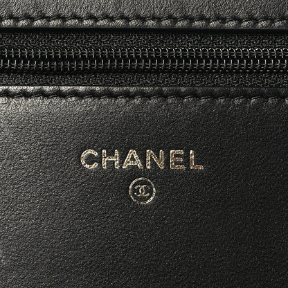 Chanel Lambskin Quilted Double Stitch Tassel Wallet On Chain WOC Black 6 of 10