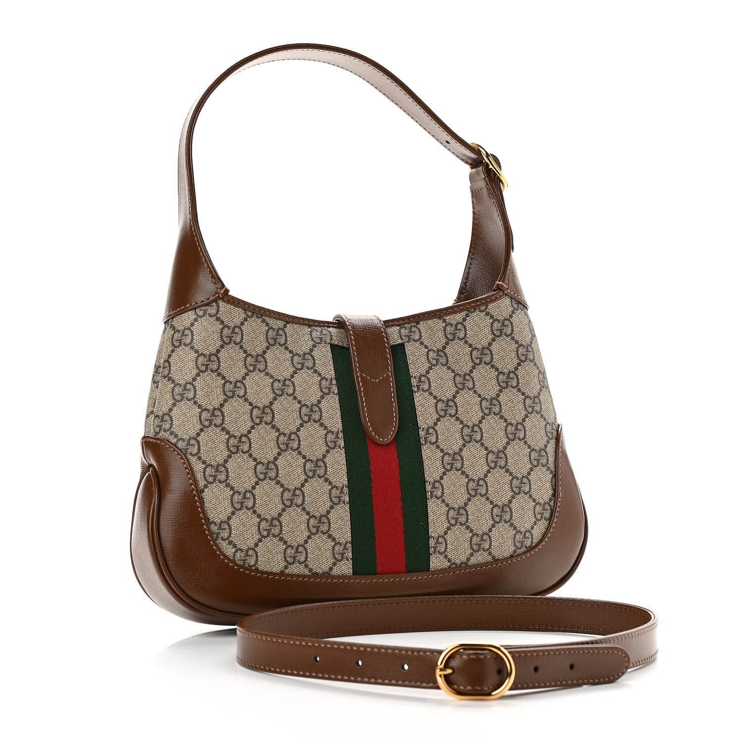 Gucci GG Supreme Monogram Azalea Calfskin Web Small Jackie 1961 Hobo Beige Ebony Brown Sugar 3 of 10
