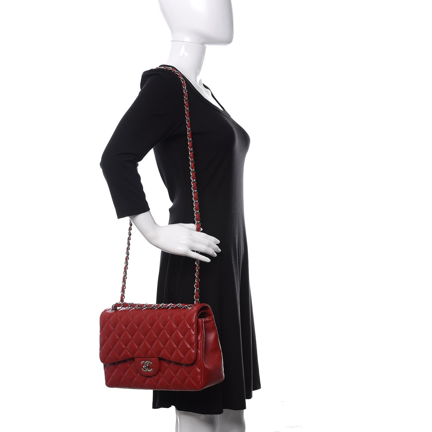 Chanel Caviar Quilted Jumbo Double Flap Red 2 of 13