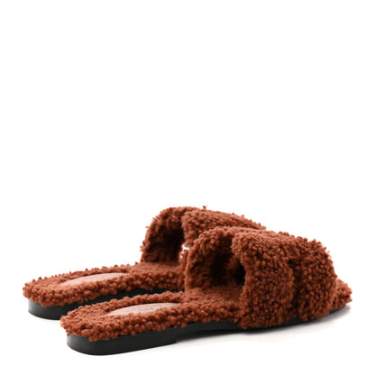 Hermes Woolskin Oran Sandals 37 Cognac 4 of 8