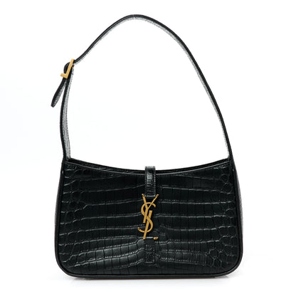 Saint Laurent Calfskin Crocodile Embossed Le 5 A 7 Hobo Black 1 of 11