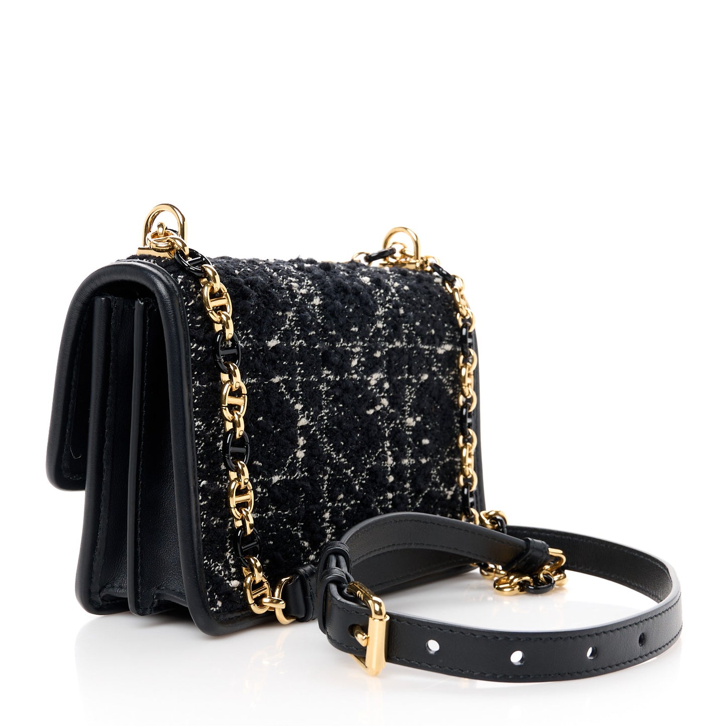 Tweed Macrocannage Mini Miss Caro Bag Black White