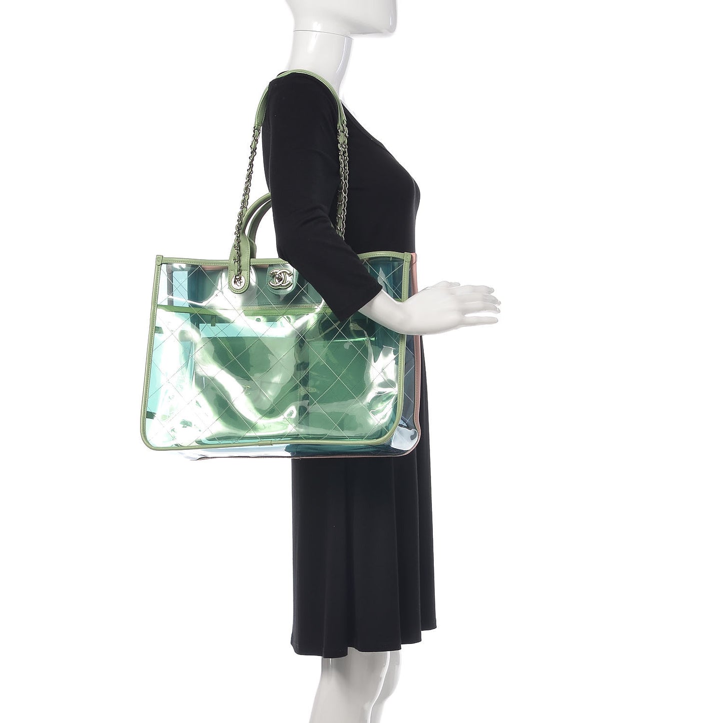 PVC Lambskin Stitched Medium Coco Splash Shopping Bag Blue Green