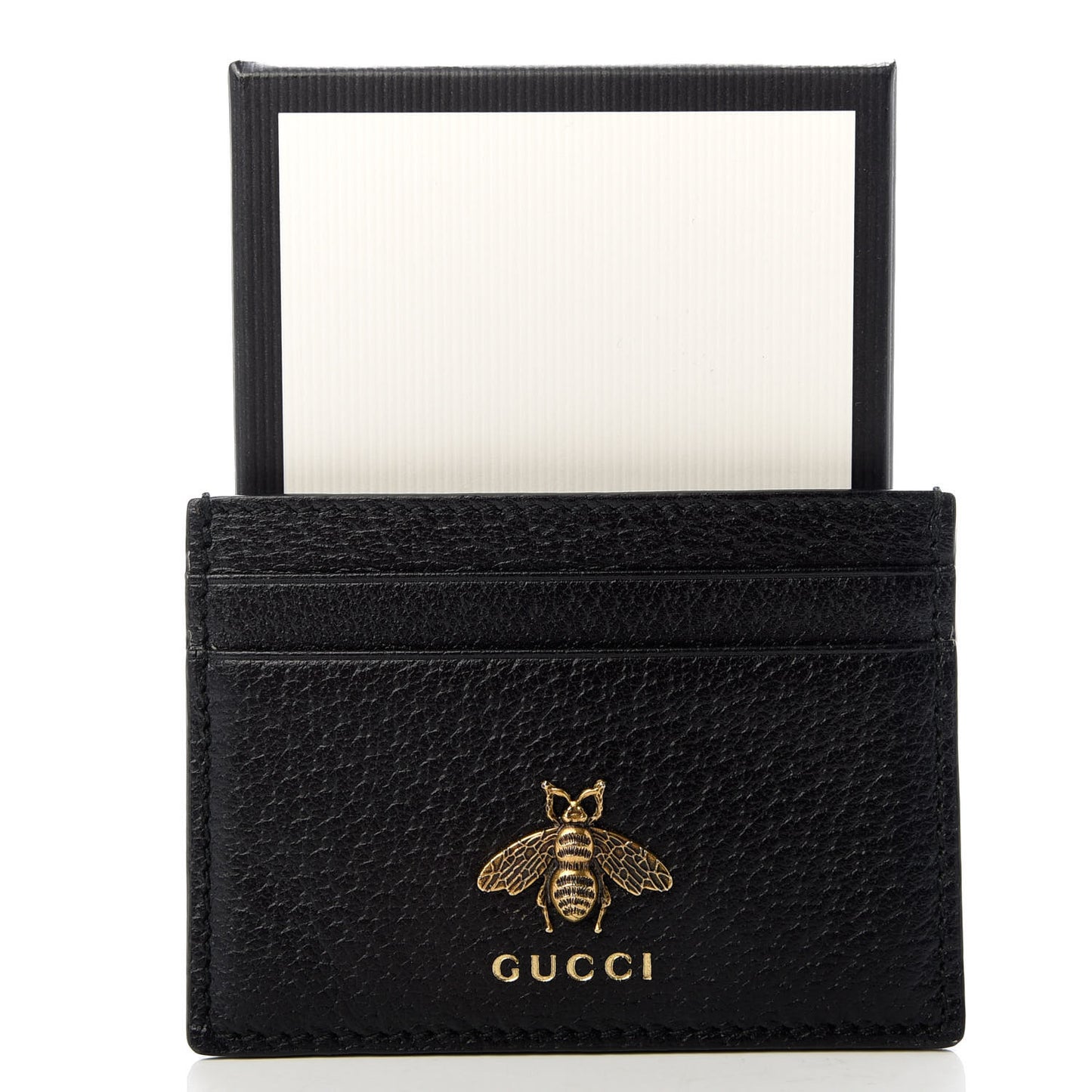 Pebbled Calfskin Animalier Card Holder Black