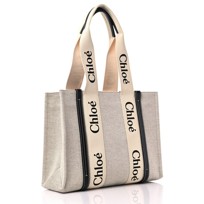 Chloe Cotton Calfskin Medium Woody Ribbon Tote White Black 3 of 9