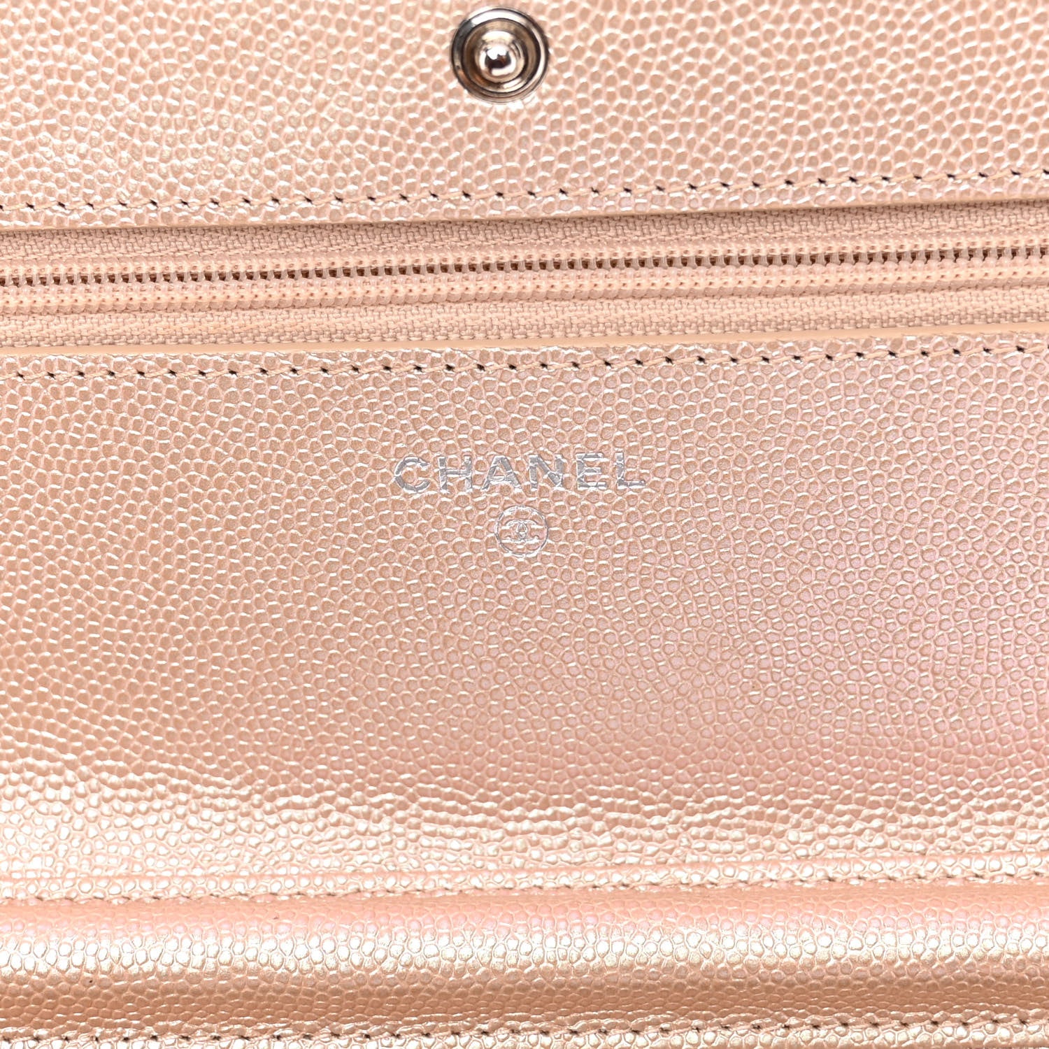 Chanel Metallic Caviar Chevron Quilted Wallet On Chain WOC Light Gold 6 of 10
