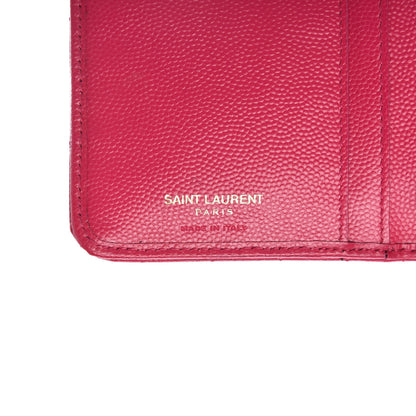 Saint Laurent Grain De Poudre Matelasse Chevron Monogram Zip Around Wallet Fuchsia 8 of 11