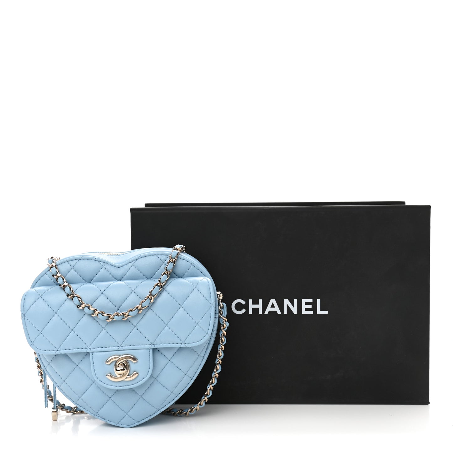 Lambskin Quilted CC In Love Heart Bag Light Blue