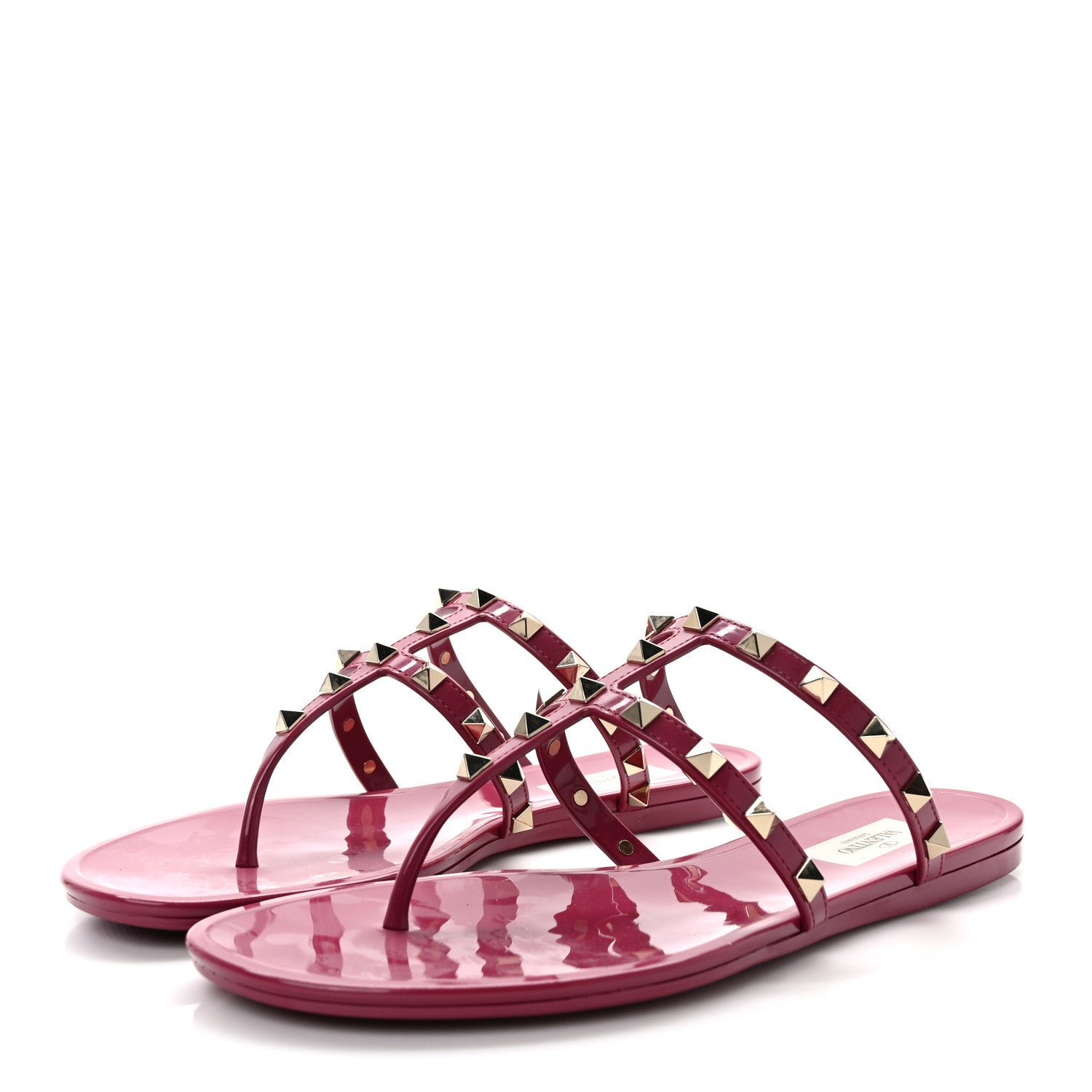Valentino Garavani PVC Jelly Rockstud Caged Flat Thong Sandals 40 Blossom 3 of 7