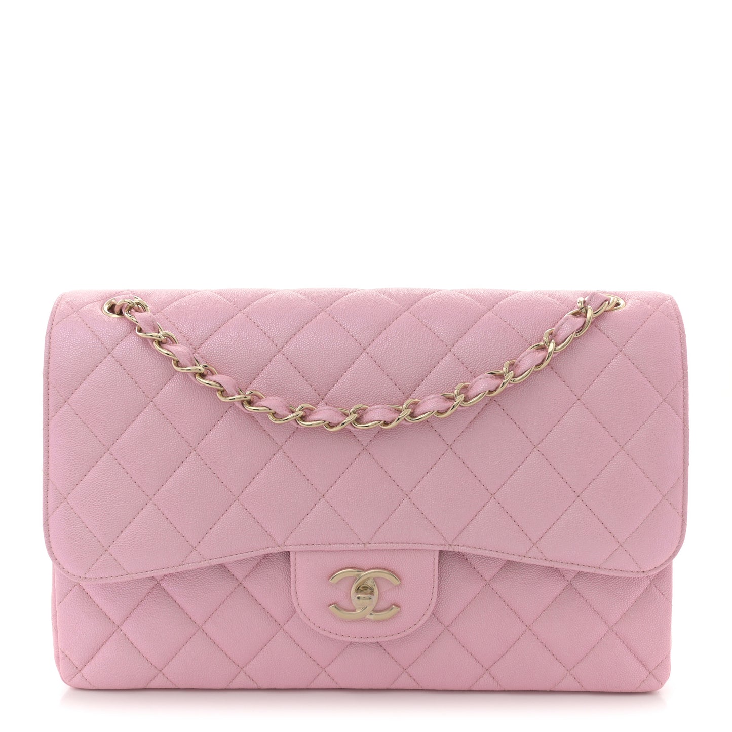 Iridescent Caviar Quilted Jumbo Double Flap Rose Pink