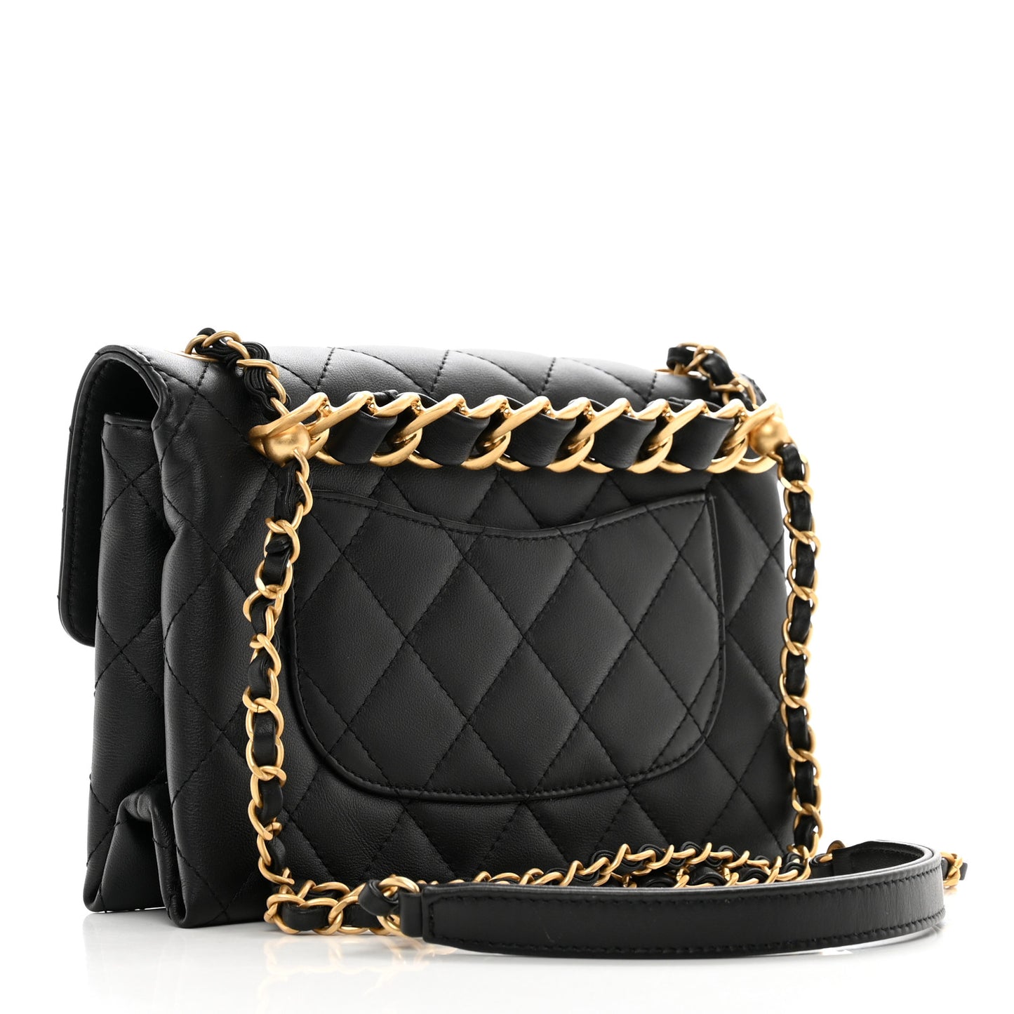 Lambskin Quilted Small Chain Flap Black