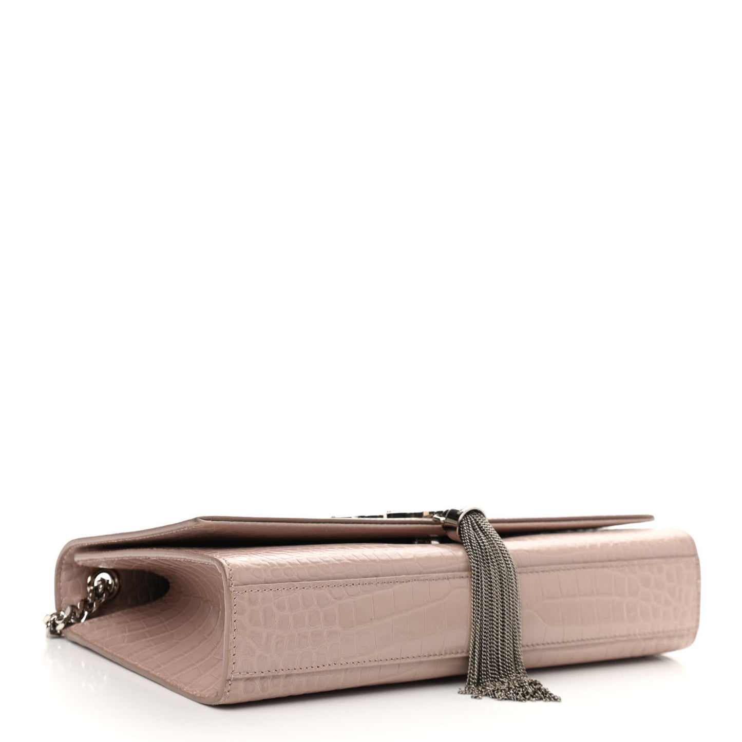 Calfskin Crocodile Embossed Medium Classic Monogram Kate Tassel Satchel Powder Pink