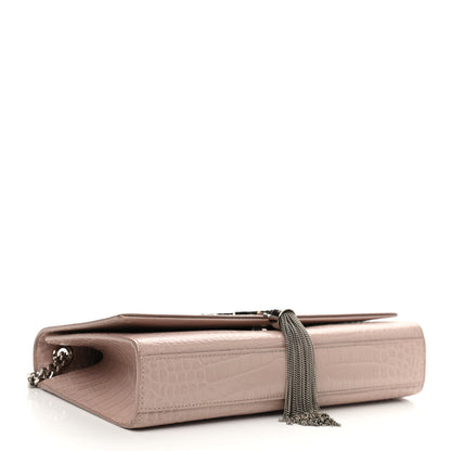 Saint Laurent Calfskin Crocodile Embossed Medium Classic Monogram Kate Tassel Satchel Powder Pink 4 of 13