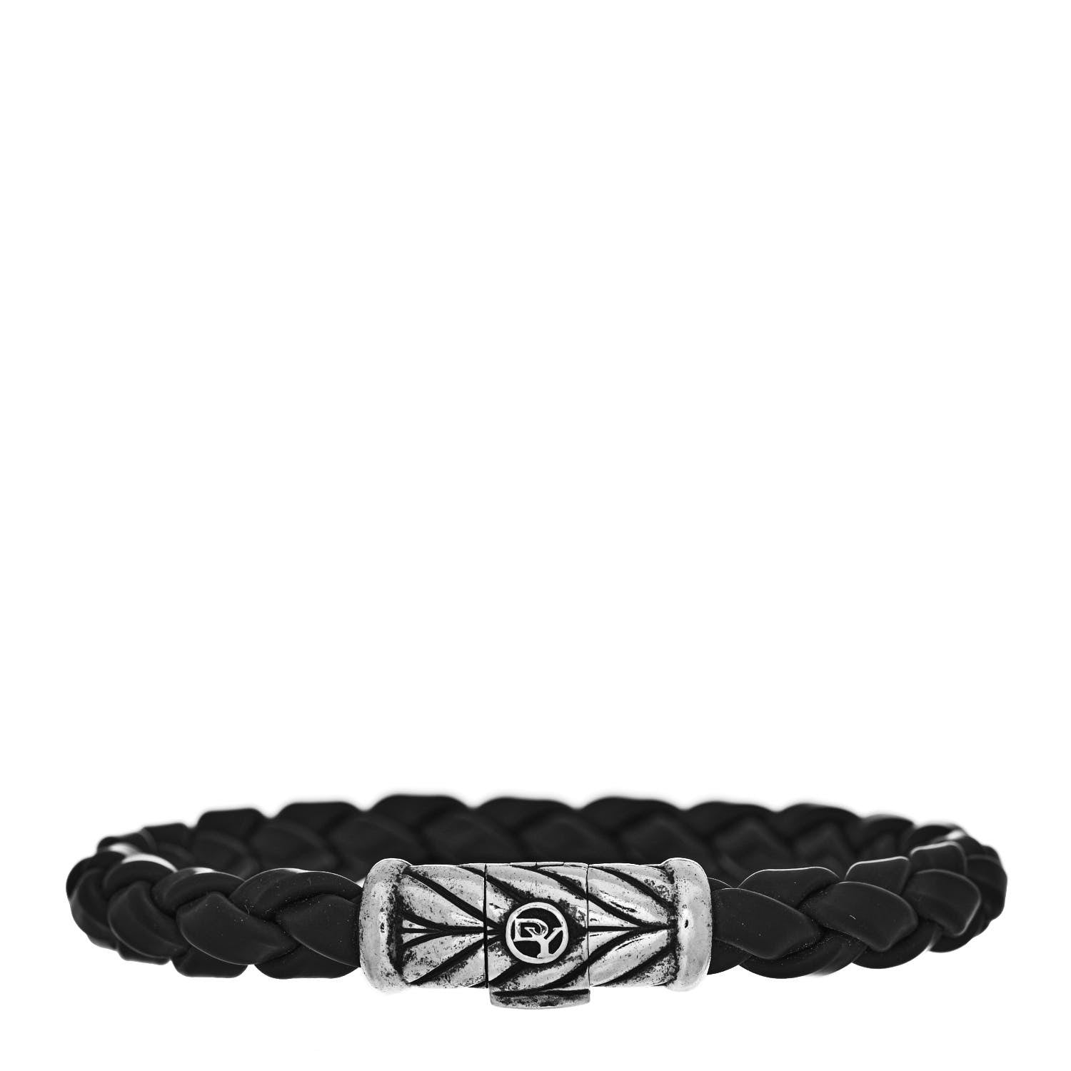 David Yurman Sterling Silver Rubber 8mm Chevron Weave Bracelet Black 1 of 3