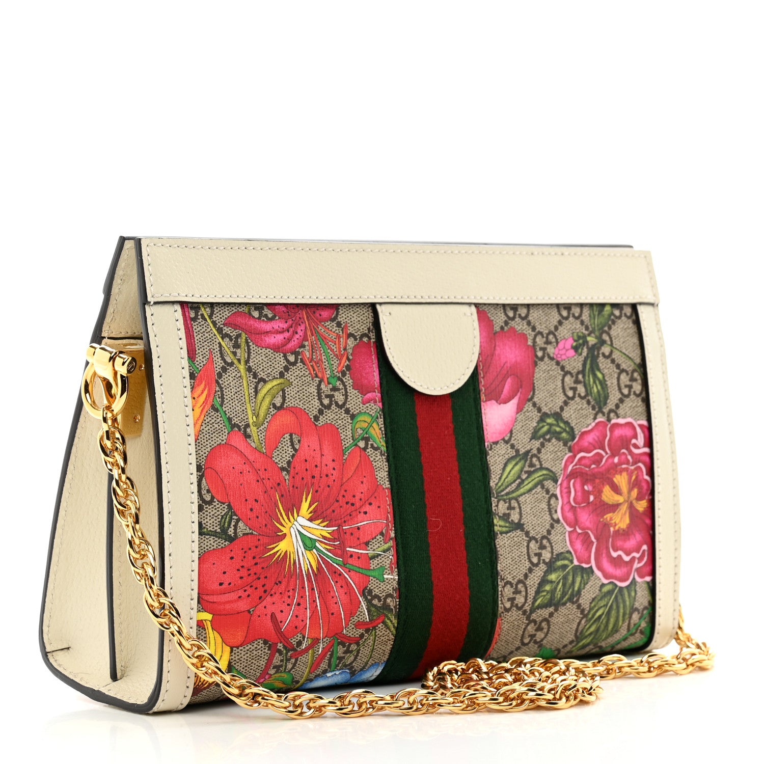 Gucci GG Supreme Monogram Flora Web Small Ophidia Chain Shoulder Bag White 3 of 10