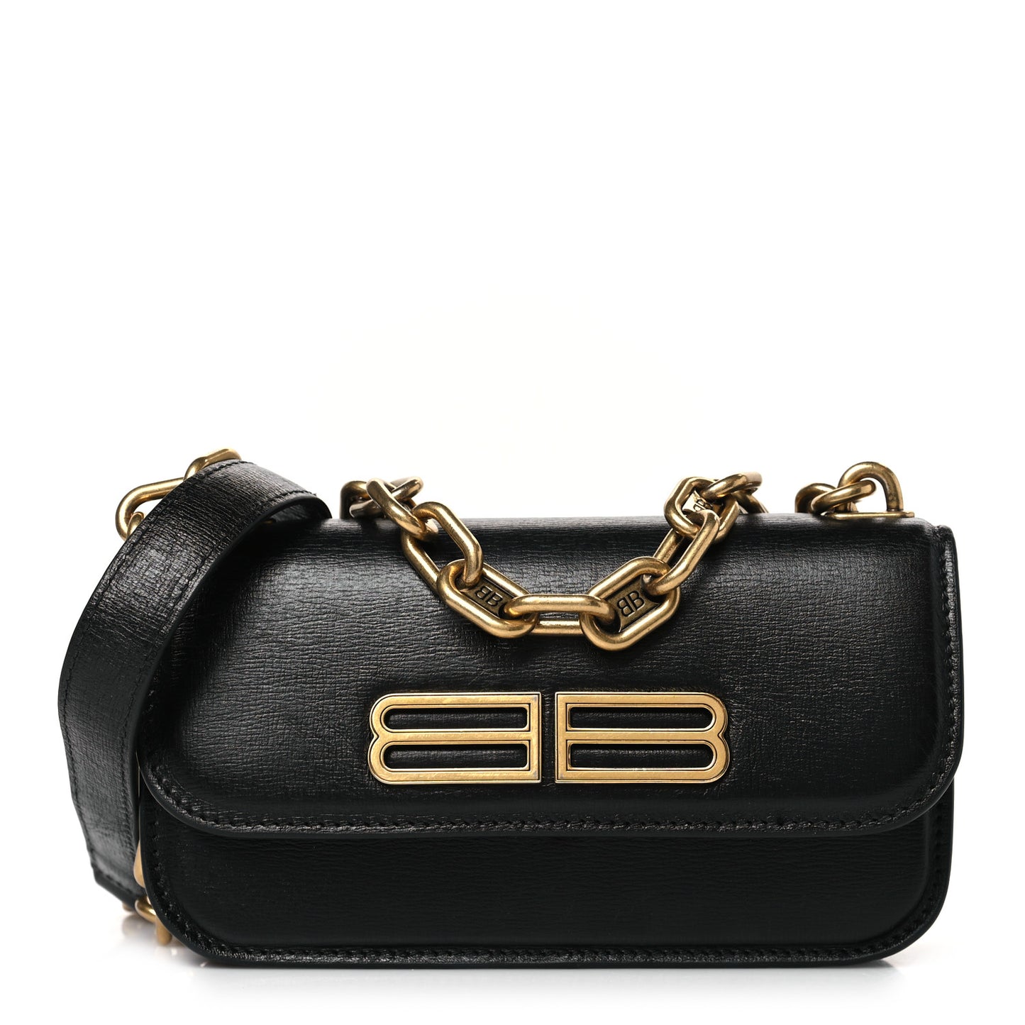 Calfskin Stripe Embossed Gossip Chain Bag XS Black
