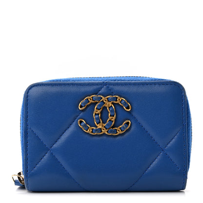 Chanel Lambskin Quilted Chanel 19 Zip Around Coin Purse Wallet Dark Blue 1 of 12