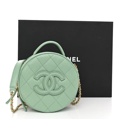Chanel Caviar Quilted Small Round Vanity With Chain Light Green 11 of 11