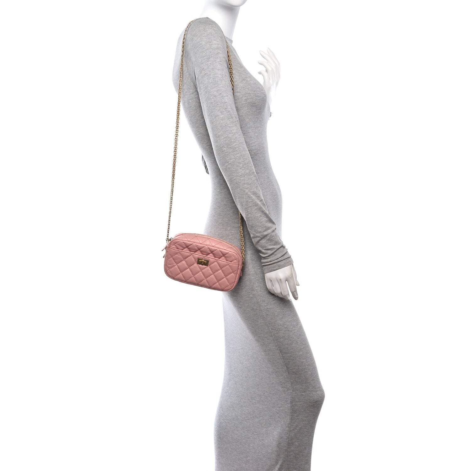 Chanel Aged Calfskin Quilted Mini Reissue Camera Case Pink 2 of 13
