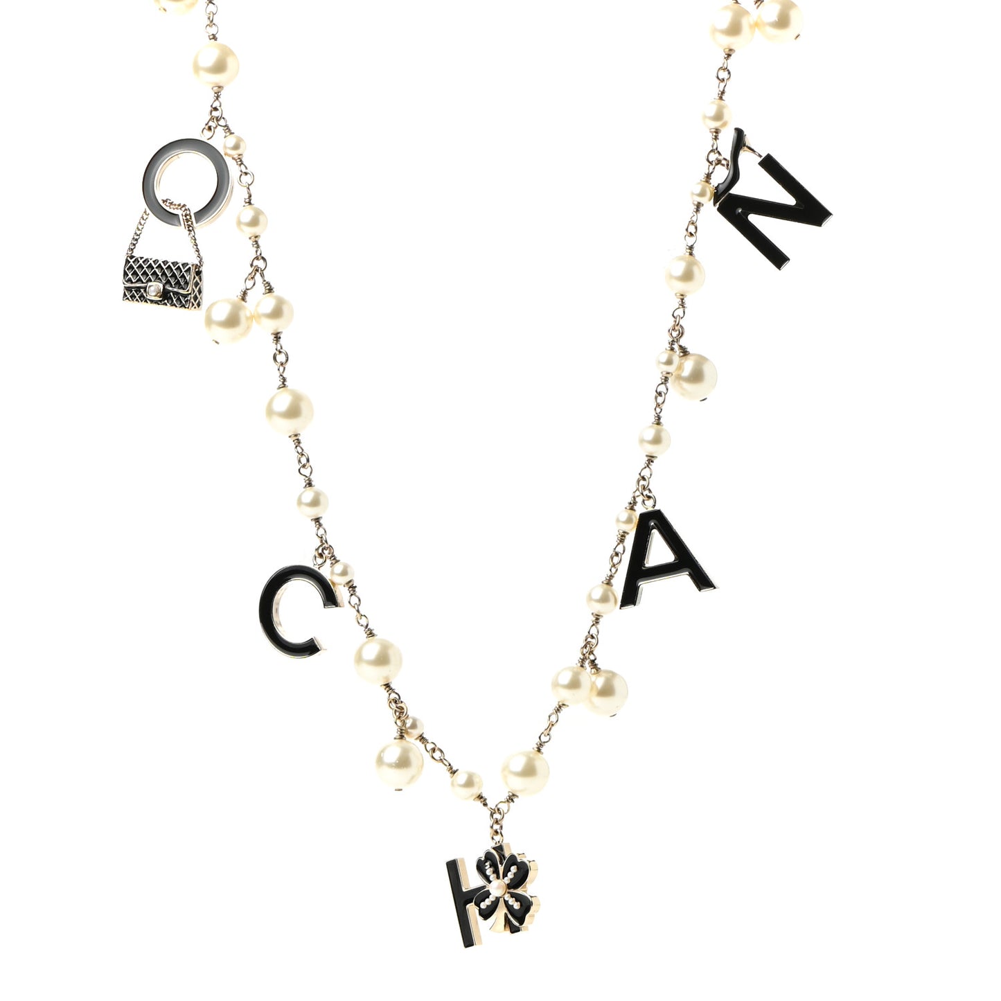 Pearl Charms Coco Chanel Logo Necklace