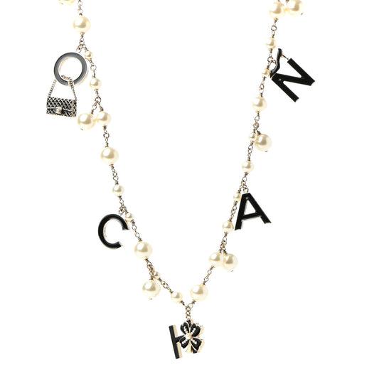 Pearl Charms Coco Chanel Logo Necklace