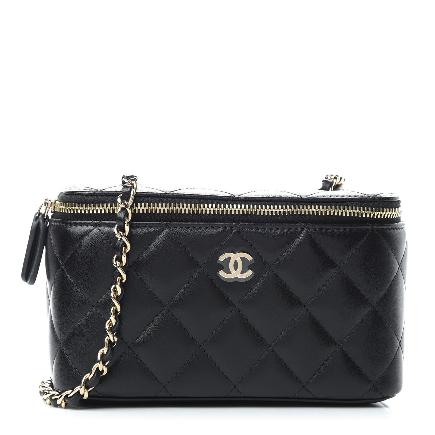 Lambskin Quilted Small Vanity Case With Chain Black