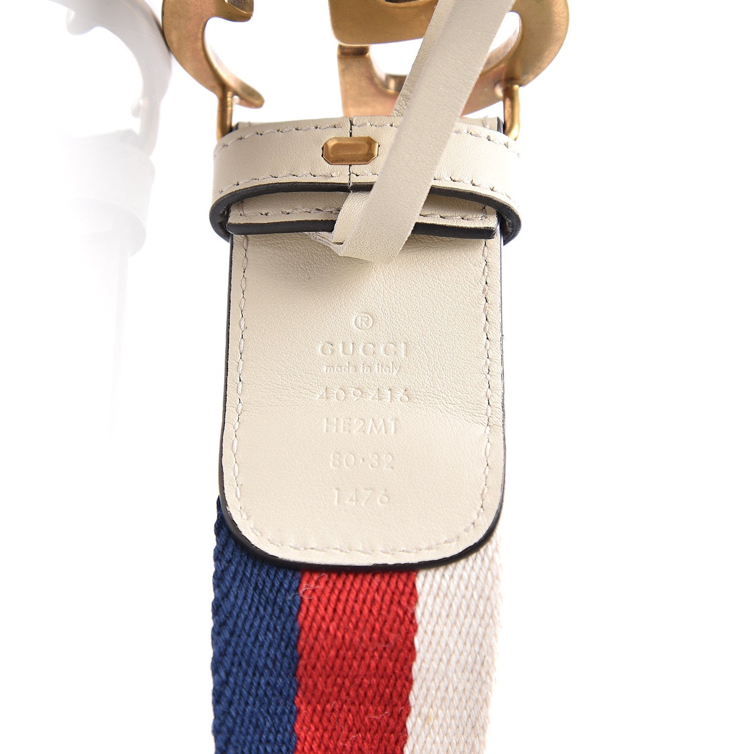 Gucci Nylon Calfskin Sylvie Web Double G 40mm Belt 80 32 Mystic White Hibiscus Red Maritime 3 of 5
