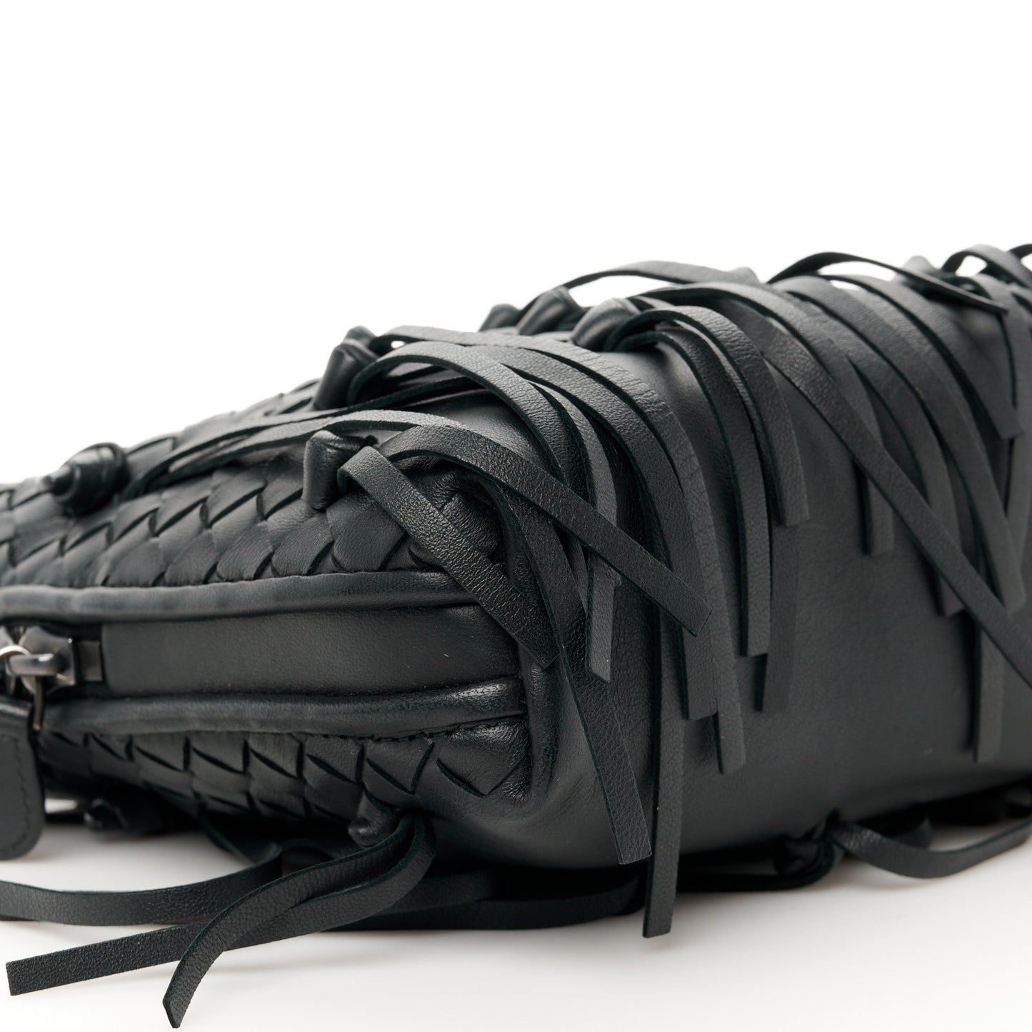 Nappa Intrecciato Fringe Nodini Crossbody Messenger Black