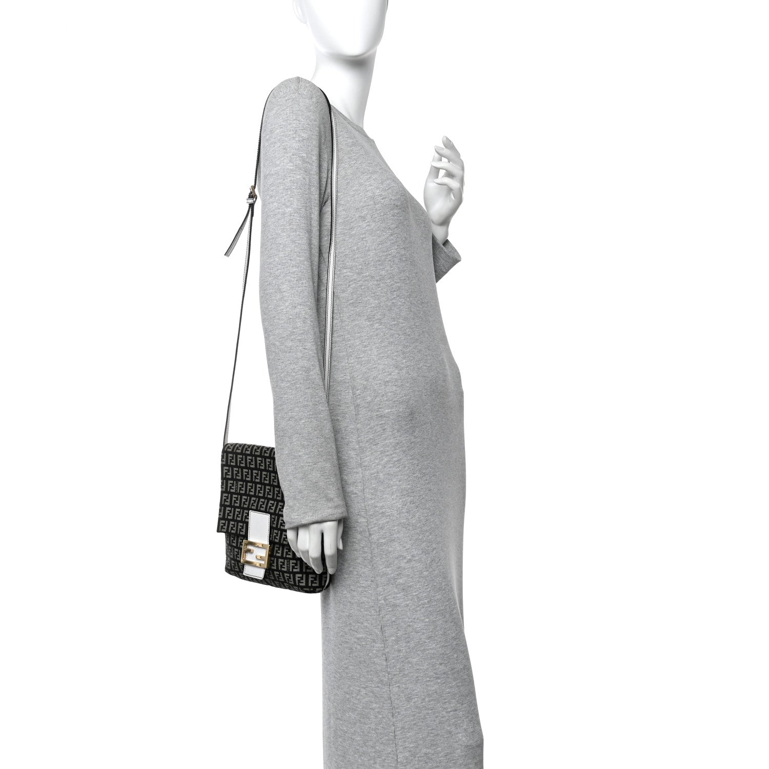 Fendi Zucchino Tube Messenger Bag Black White 2 of 9