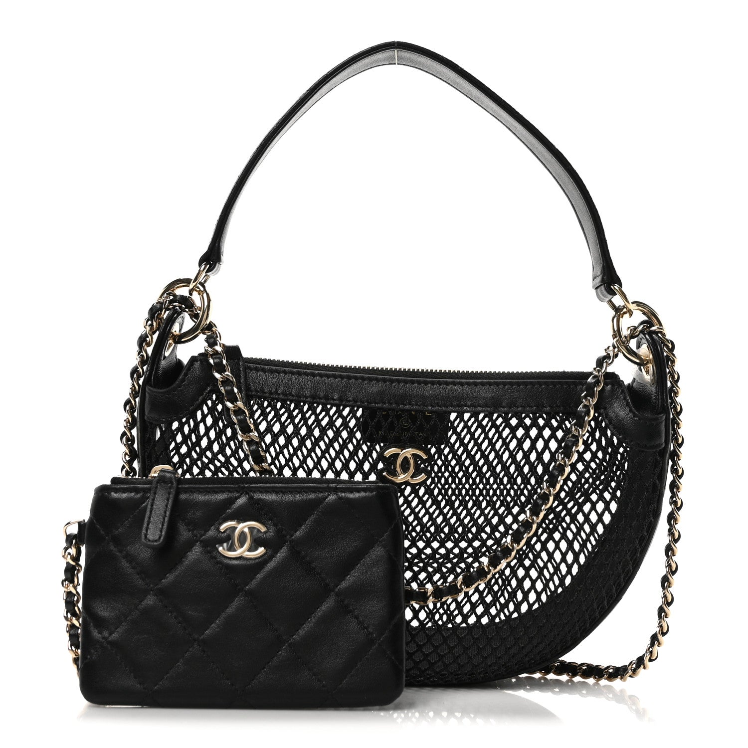 Chanel Mesh Shiny Lambskin Chain Hobo Black 3 of 11