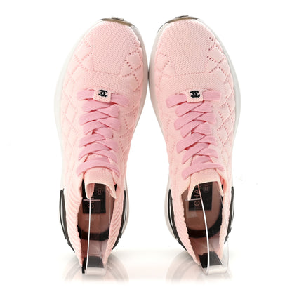 Chanel Mixed Fibers Quilted Womens CC Sneakers 37 Light Pink 2 of 9
