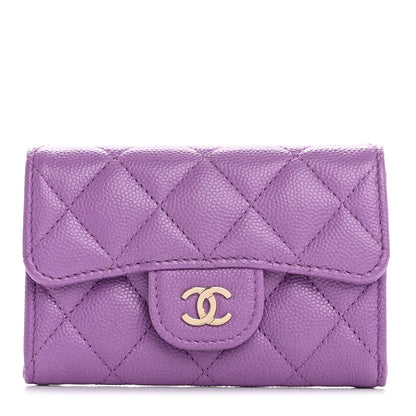Chanel Caviar Quilted Flap Card Holder Wallet Purple 1 of 8