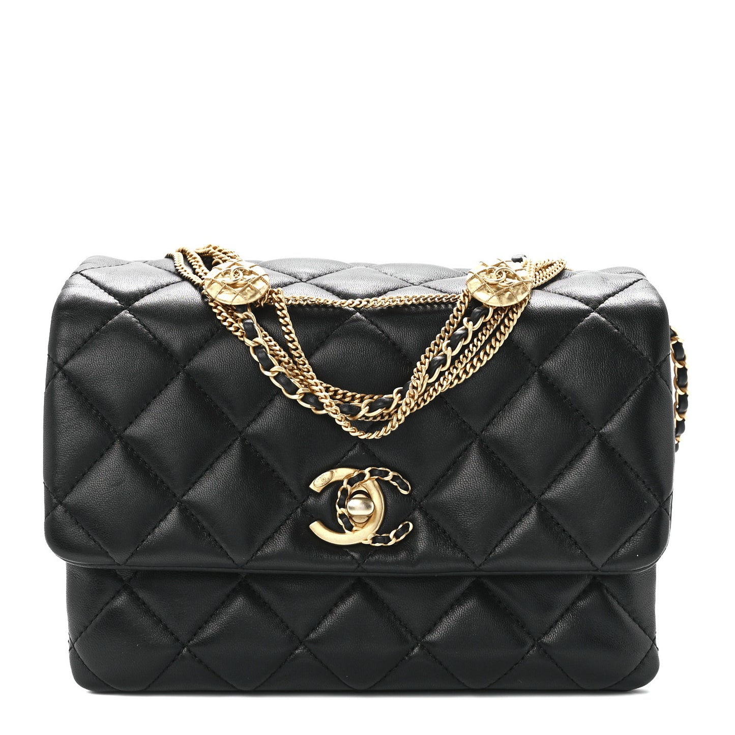 Lambskin Quilted Mini Medallion Multi Chain Flap Black