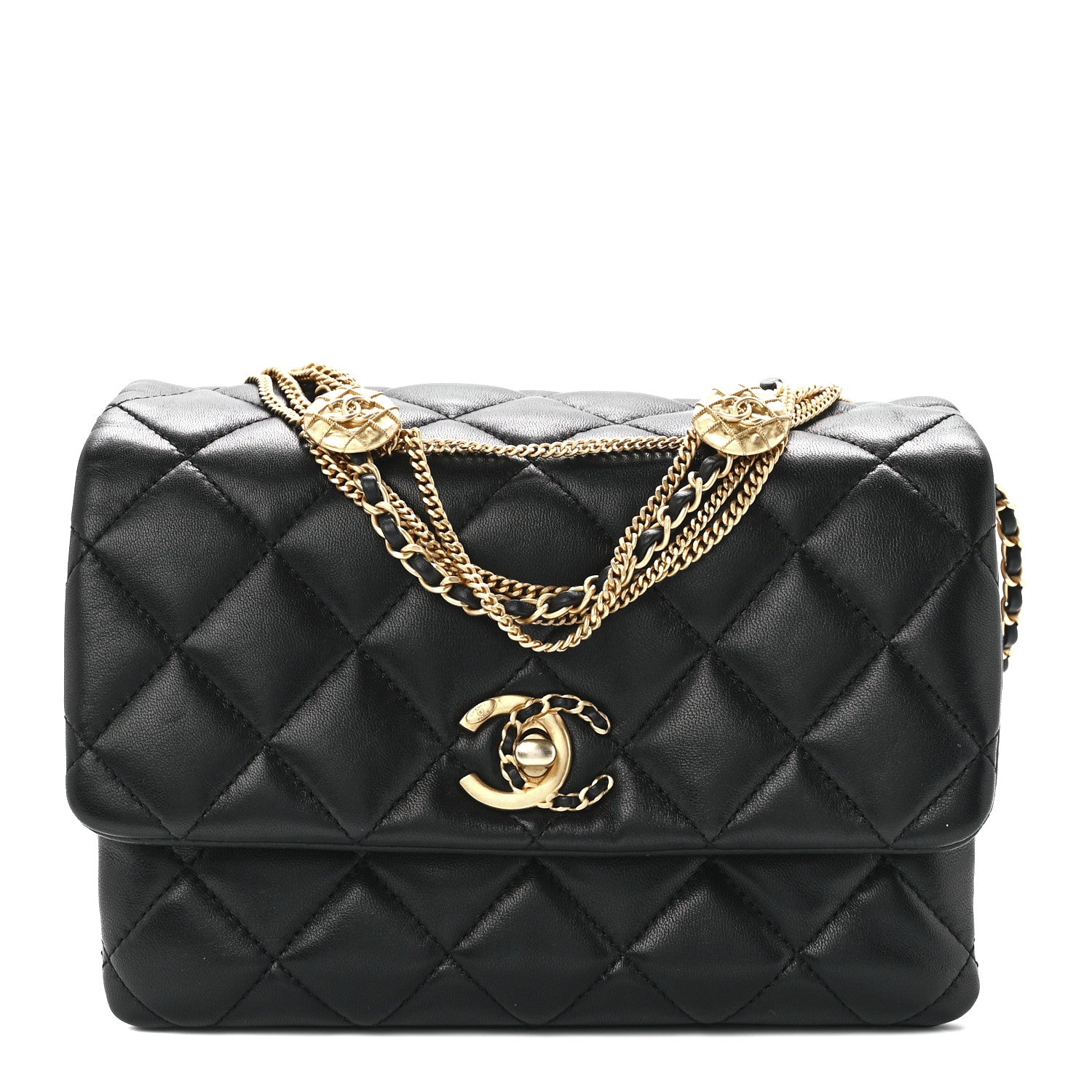 Chanel Lambskin Quilted Mini Medallion Multi Chain Flap Black 1 of 11