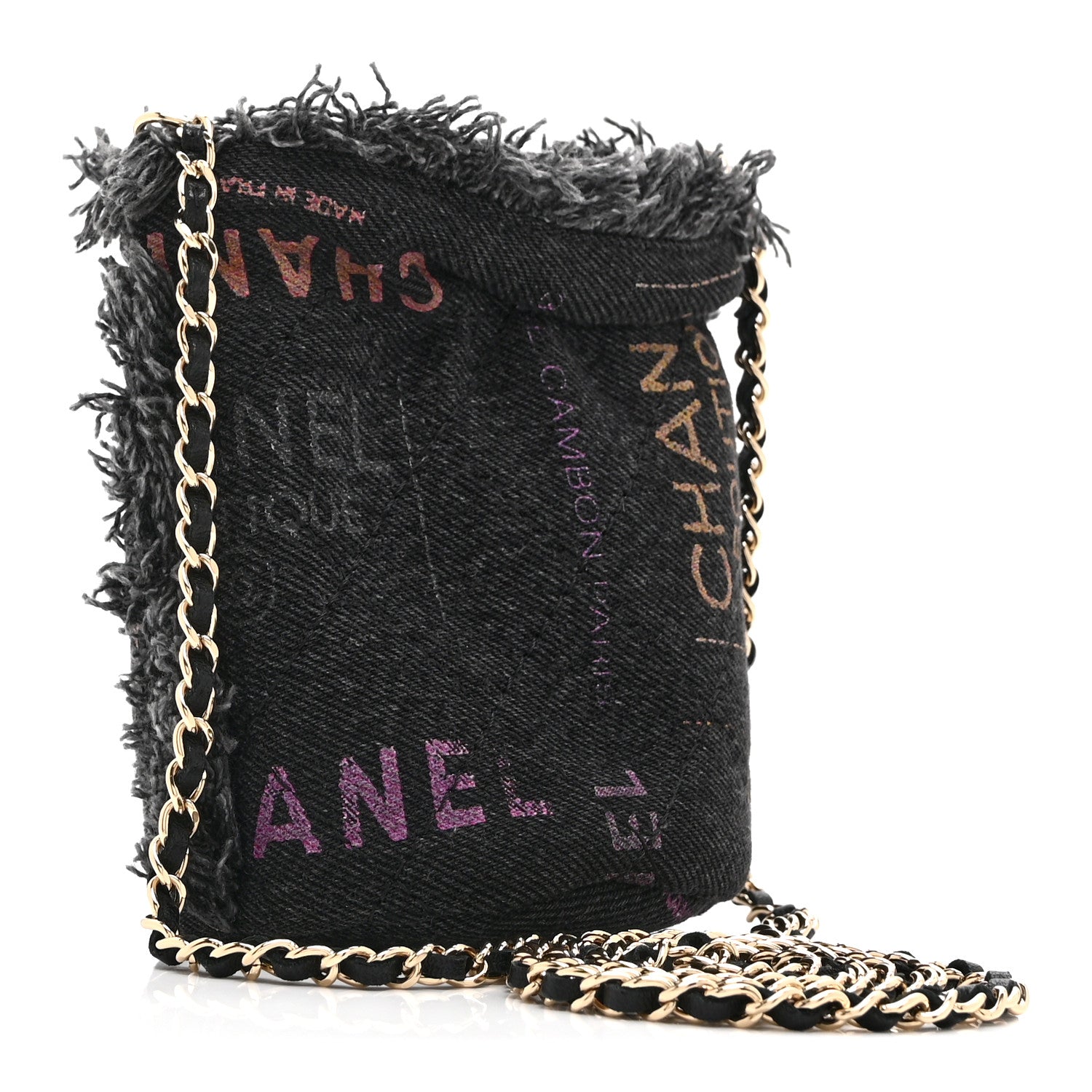 Chanel Denim Quilted Mood Mini Bucket With Chain Black Multicolor 3 of 10