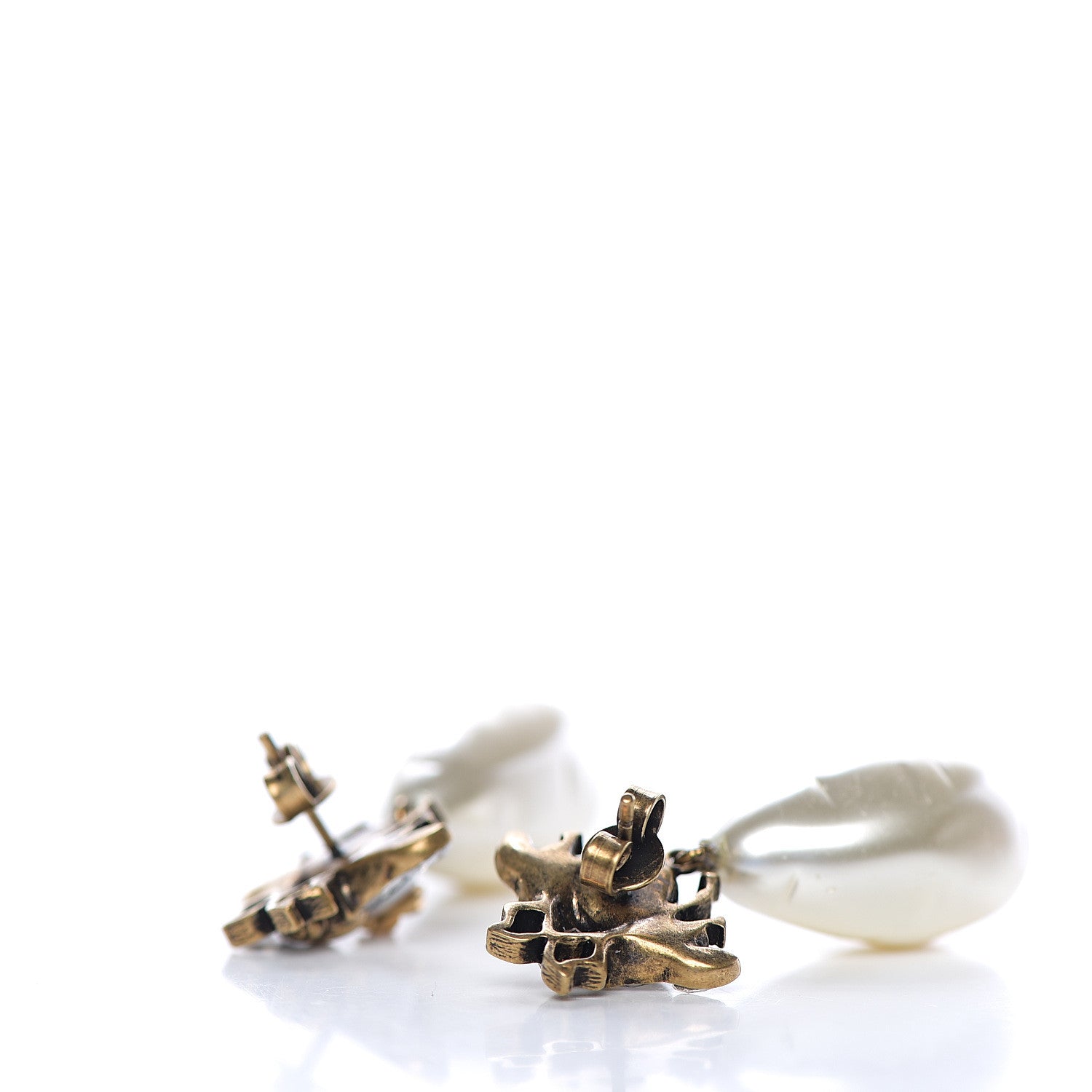Gucci Crystal Pearl Drop Bee Earrings Gold 2 of 2