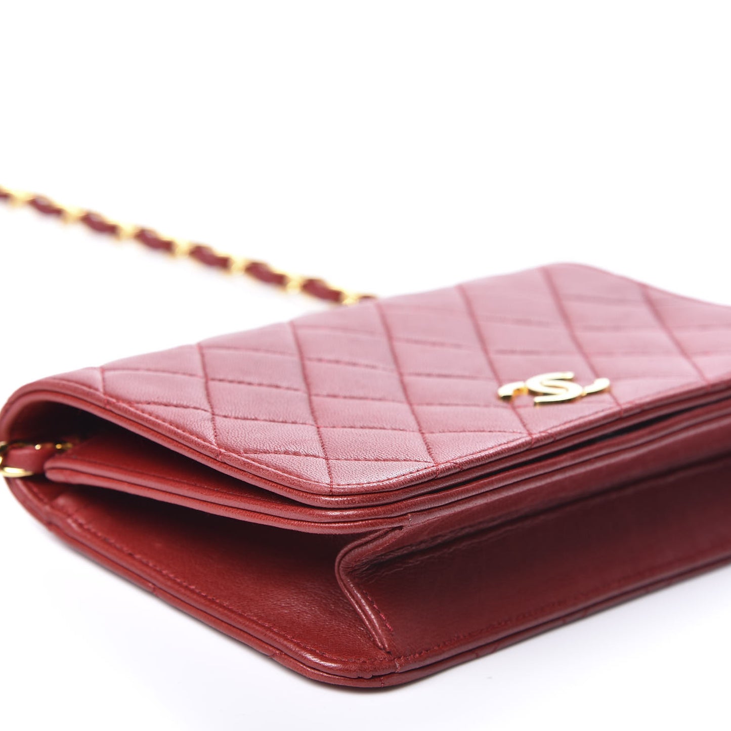 Lambskin Quilted CC Wallet On Chain WOC Red